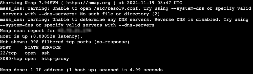 The output of the nmap command