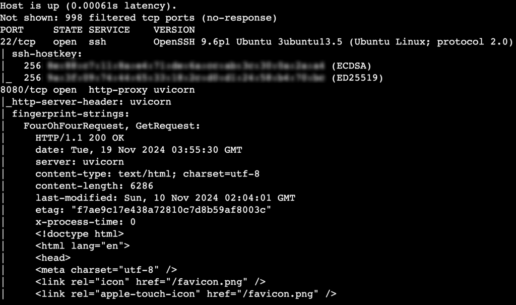 The output of the nmap -A command