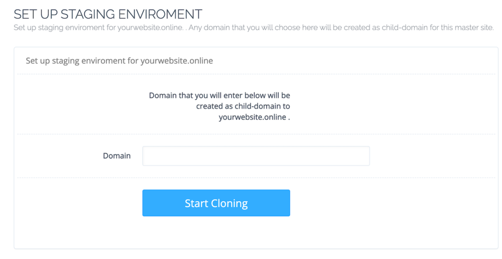 CyberPanel's staging environment creation page