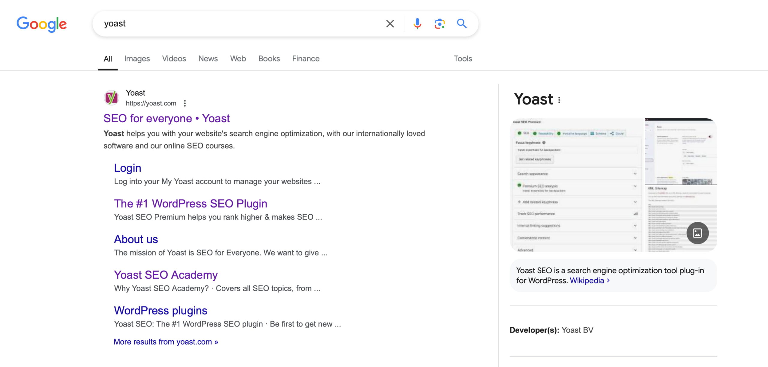 an example of a navigational search, in this case for yoast