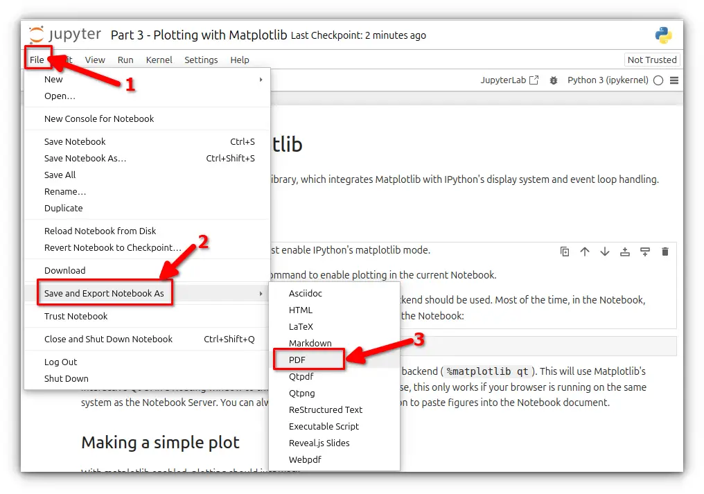 jupyter webui method to convert ipynb to pdf