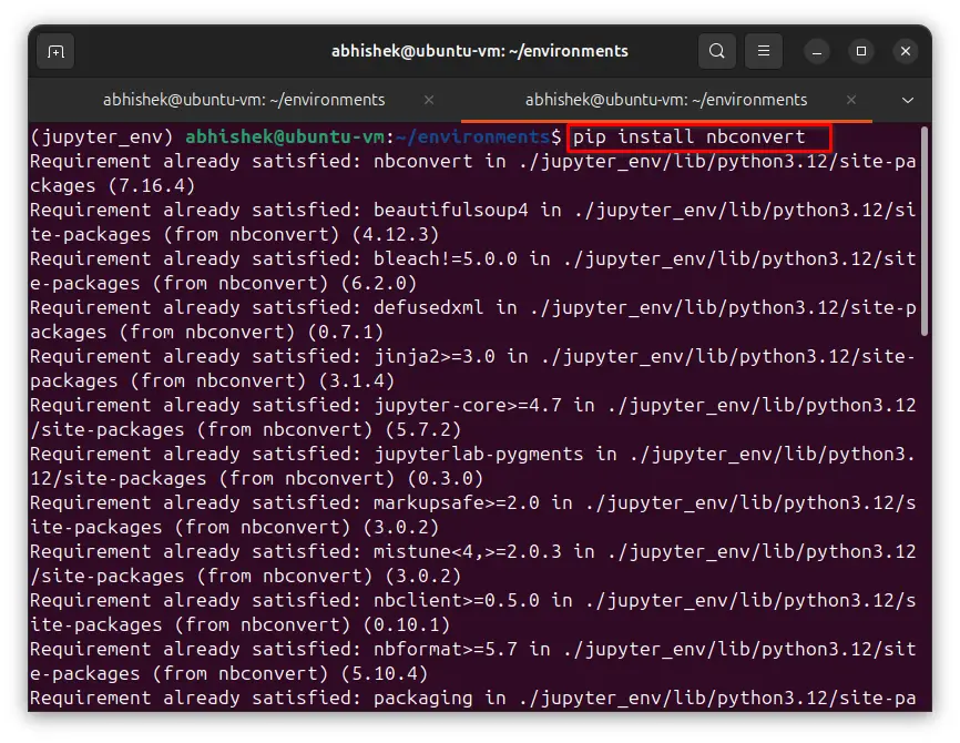 installing nbconvert using pip