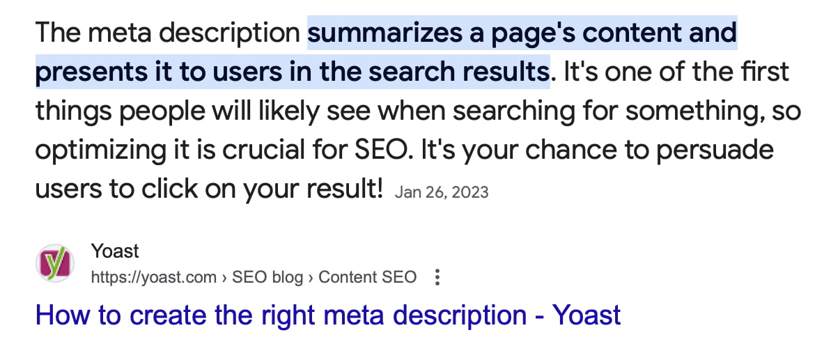 an example of a serp feature known as a featured snippet