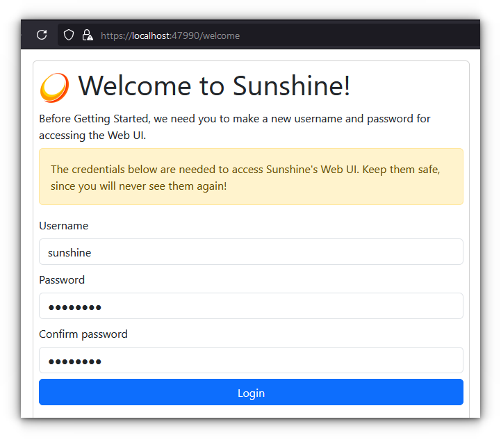 creating a use to access sunshine