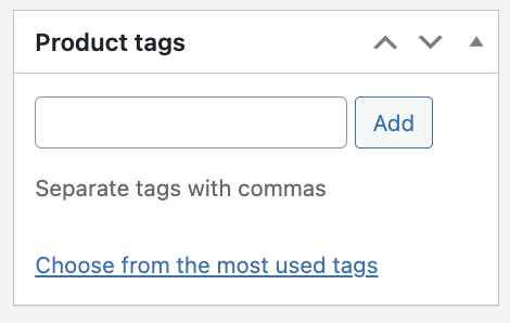 Product tags section in WooCommerce product page editor interface