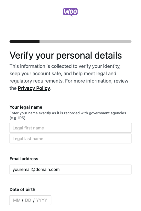 Verifying personal details in WooPayments