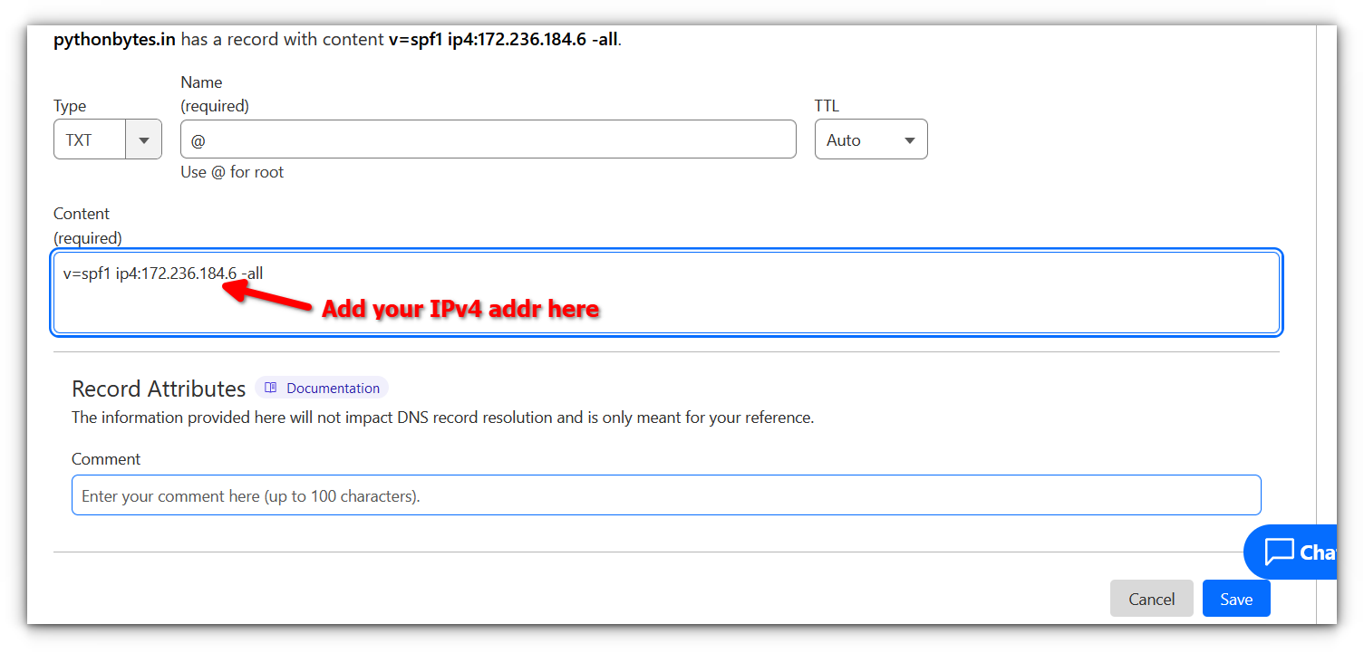 adding an TXT record type for SPF to dns setting