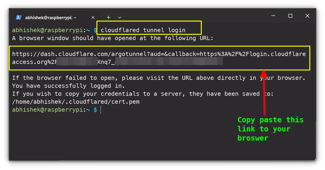 Authorize device to use Cloudflare Tunnel