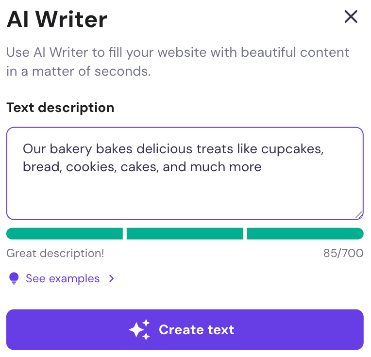 AI Writer panel within Hostinger Website Builder