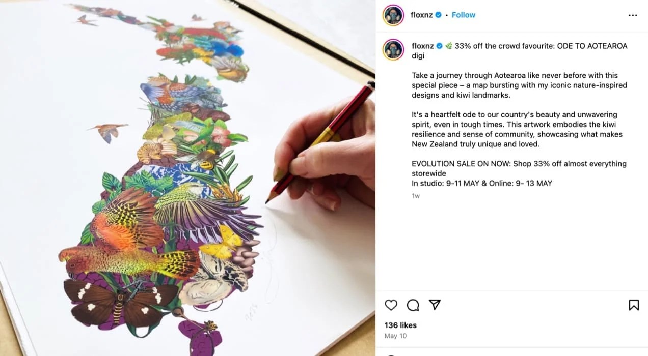 Flox Instagram account showing an illustrator at work