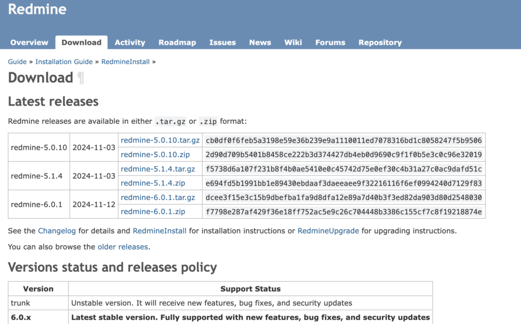 Redmine's latest releases