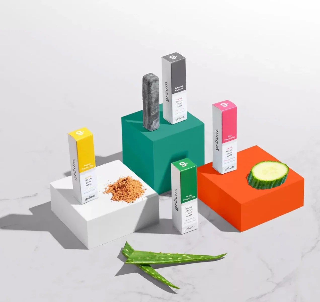 colorful boxes full of skincare from Gruum