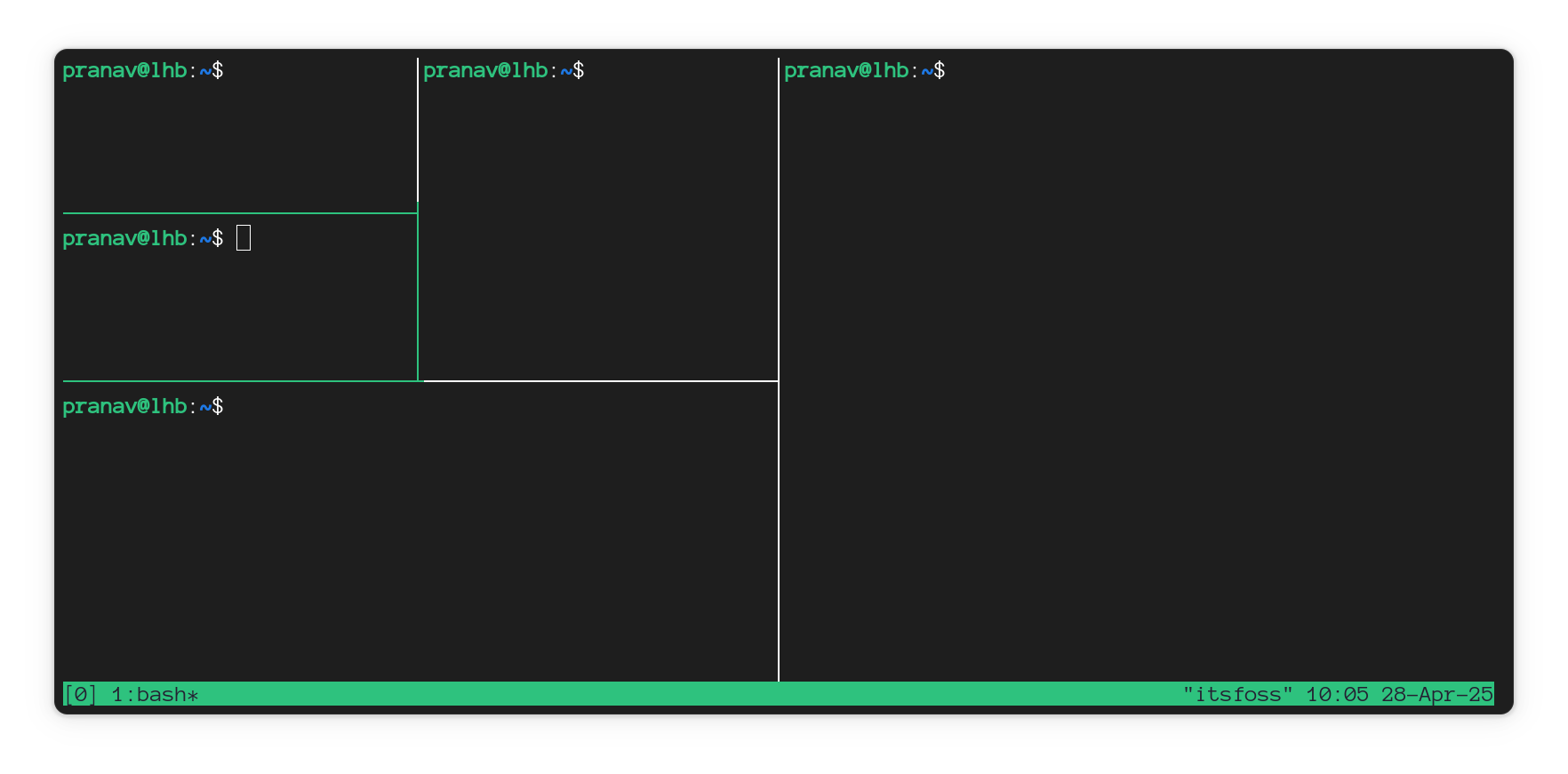 Tmux window splitting into panes