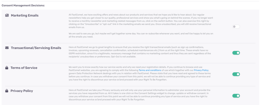 FastComet Unsubscribe Screen