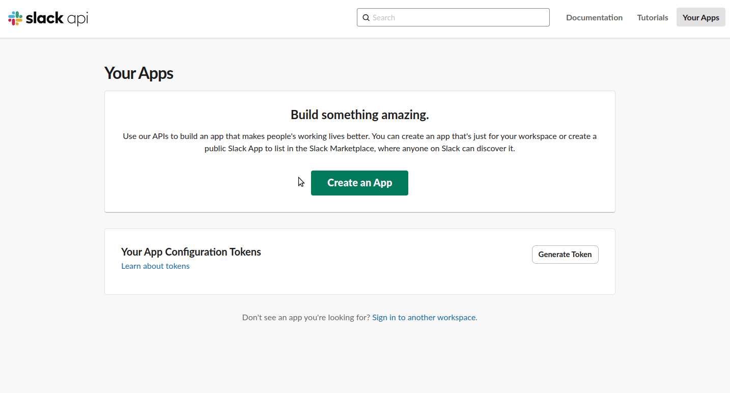 create a new slack app