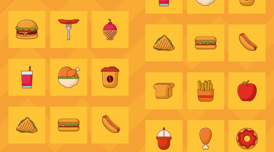 Cartoon Fast Food Icon Set AI Illustrator