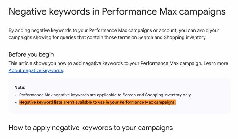 Google tests negative keyword lists in PMax, despite its own rules