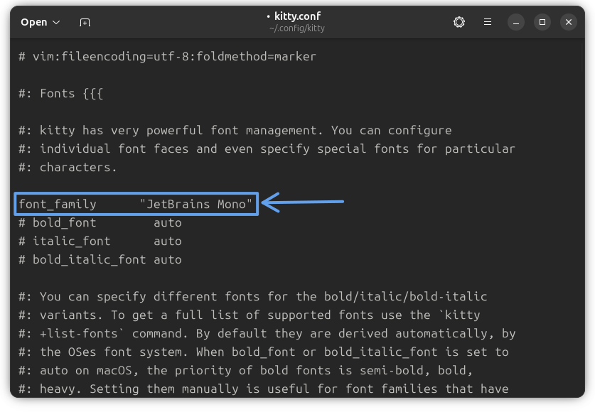 Set a font family in Kitty