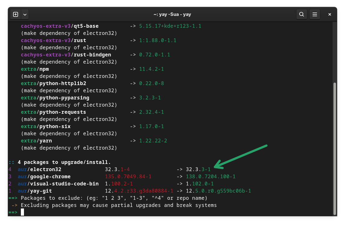 AUR update fetching GBs of Electron update