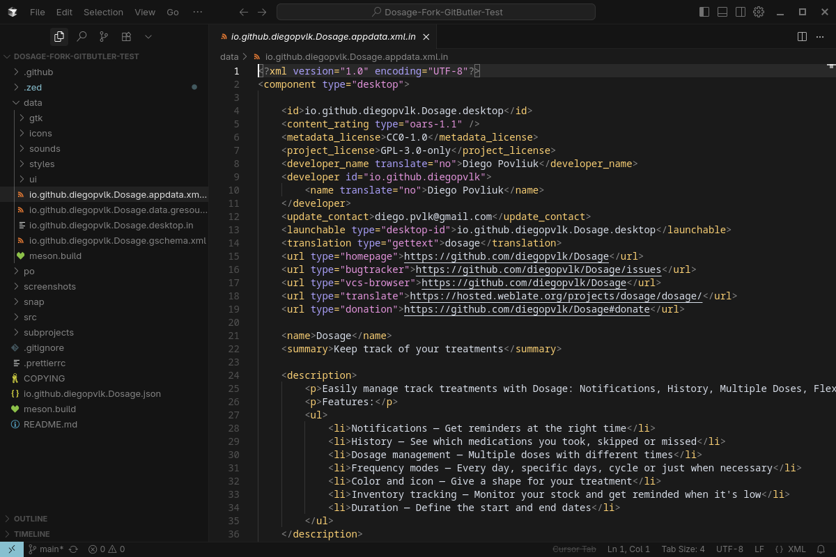cursor being used to open a xml file for the linux app, dosage