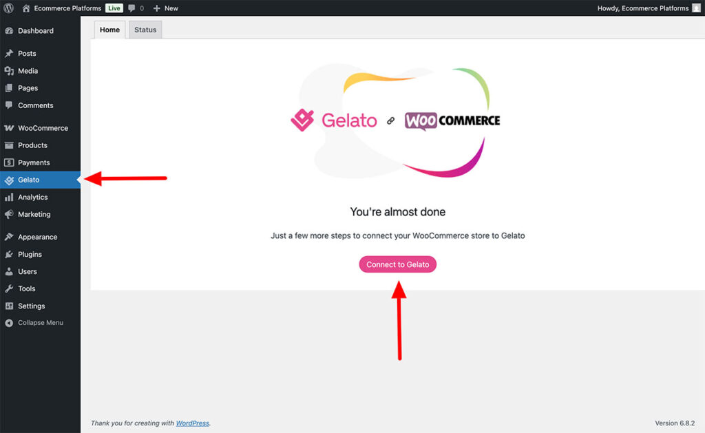 install Gelato woocommerce