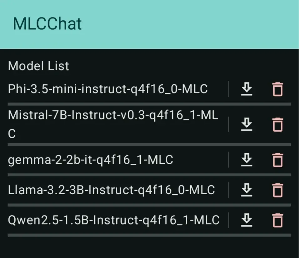 LLMs in MLC chat app