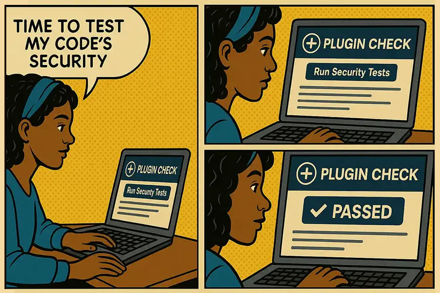 Plugin Check will alert you of security issues in your plugin's code.