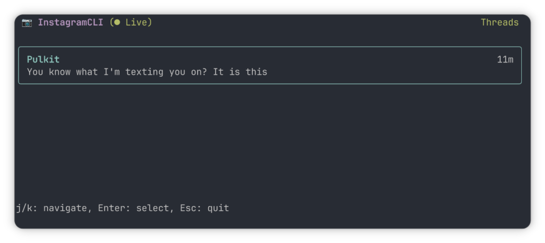 Instagram-CLI chat menu