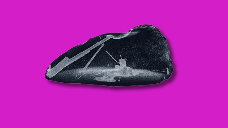 Crystals growing in a blob of metal