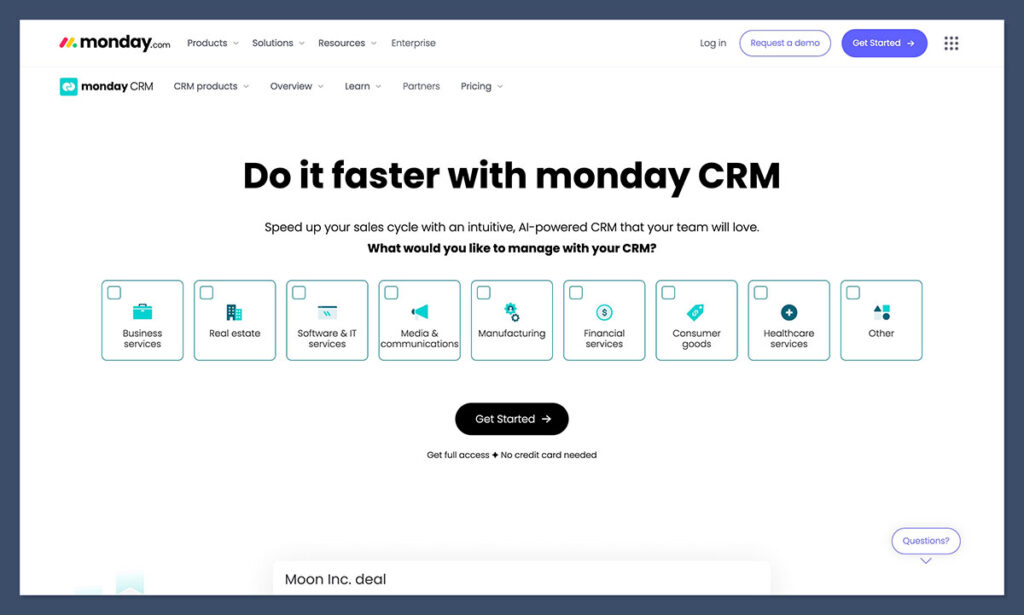 monday crm homepage