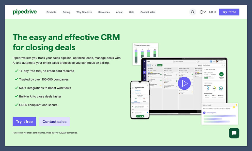 pipedrive crm homepage