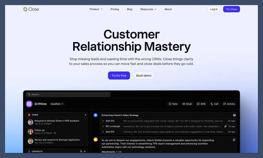 close crm homepage