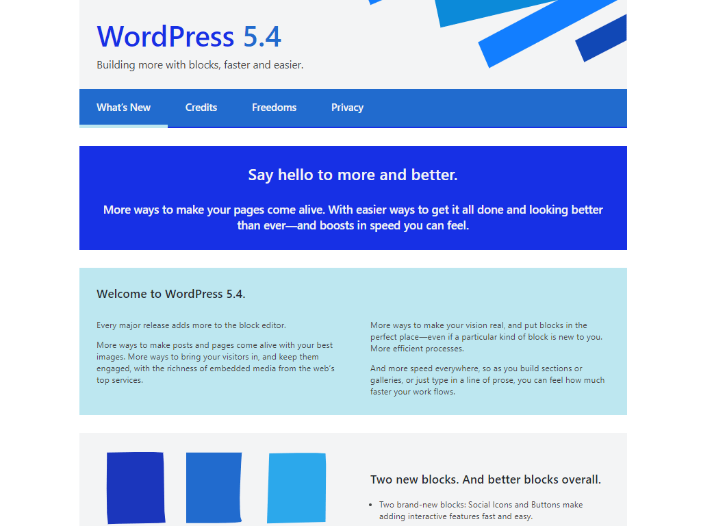 WordPress 5.4 New Welcome Guide