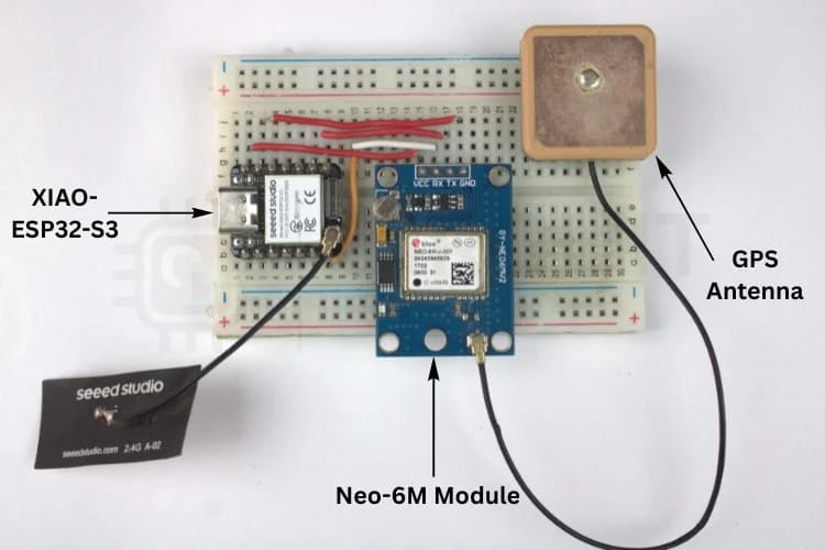 this picture shows the layout for circuit digest's esp32-based gps tracker
