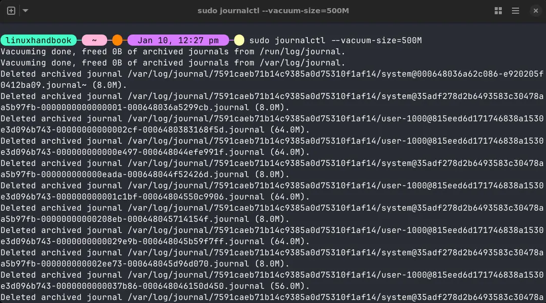 journalctl --vacuum-size option cleans by log file size