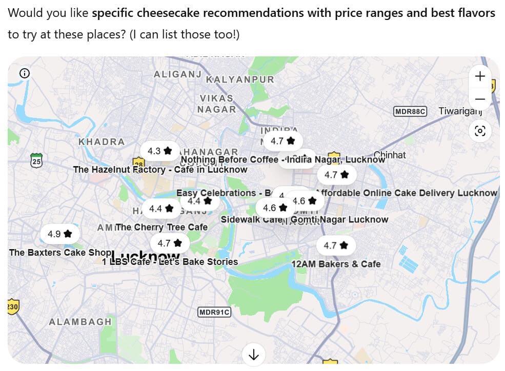 local search results on chatgpt